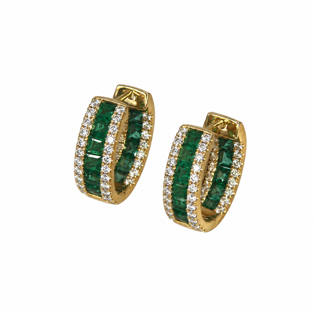 14K Yellow Gold Emerald & Diamond Earrings – 4.61ct Emeralds, 1.50ct Diamonds EMER024 IEJJ