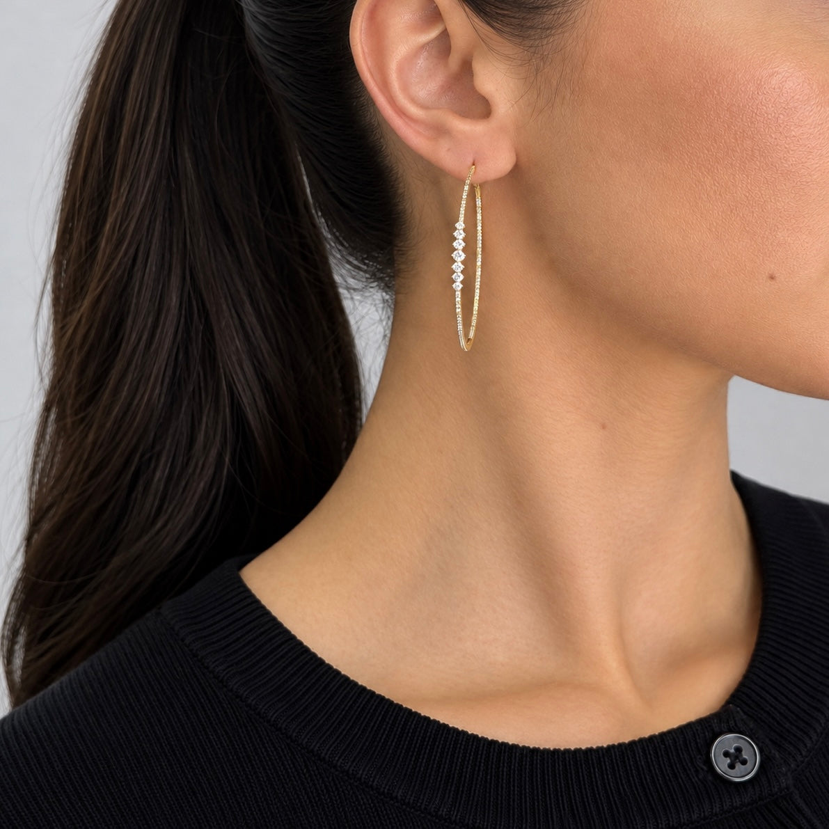 14K Yellow Gold 1.25 CT Diamond Hoop Earrings