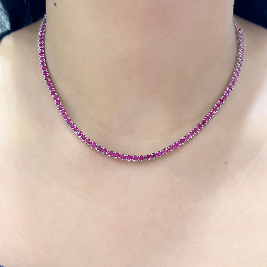 18K White Gold Ruby Necklace 8.91ct round Natural Ruby’s RDN004 ILST