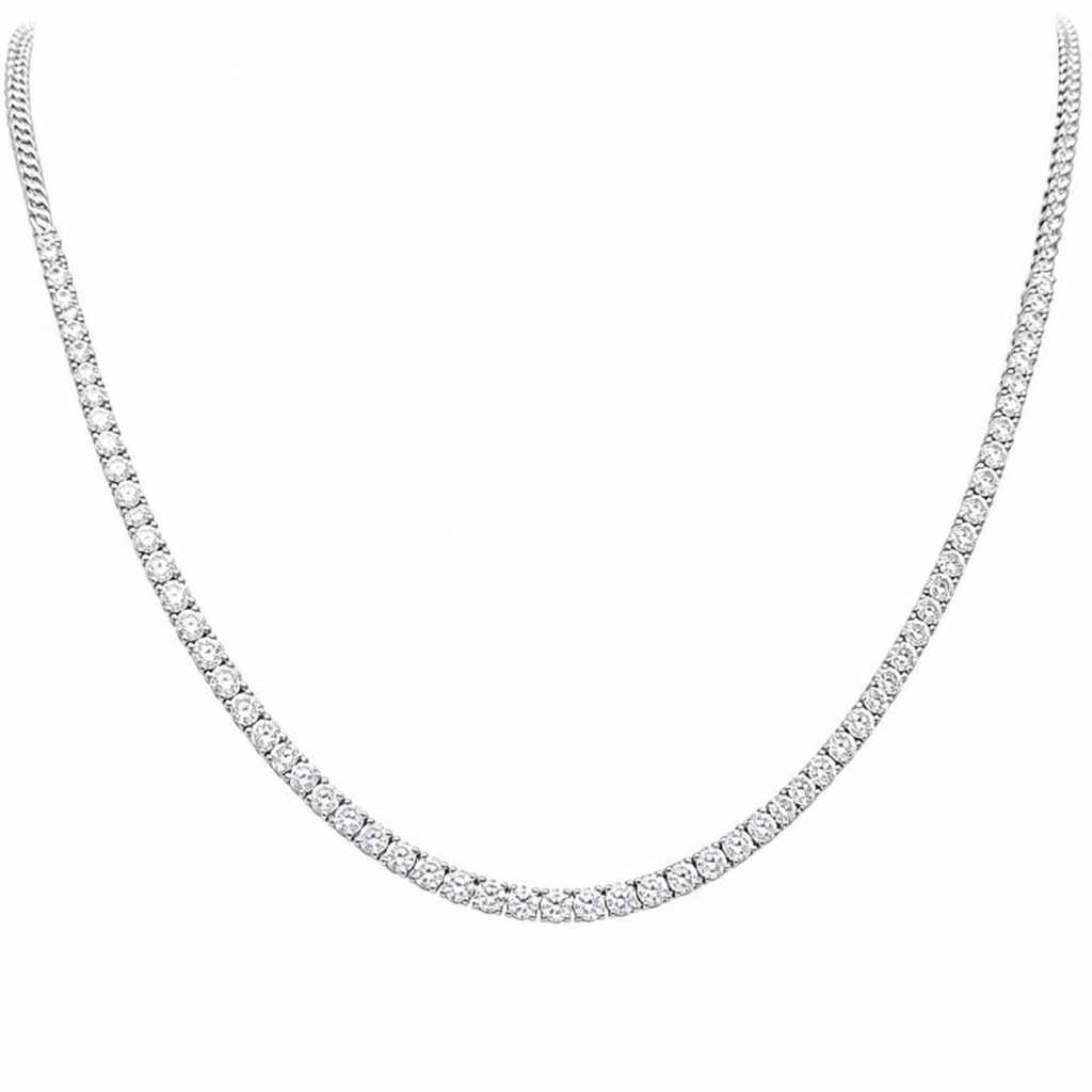 14K White Gold 4.28 CT Diamond Halfway Tennis Necklace DN0059 NJJJ
