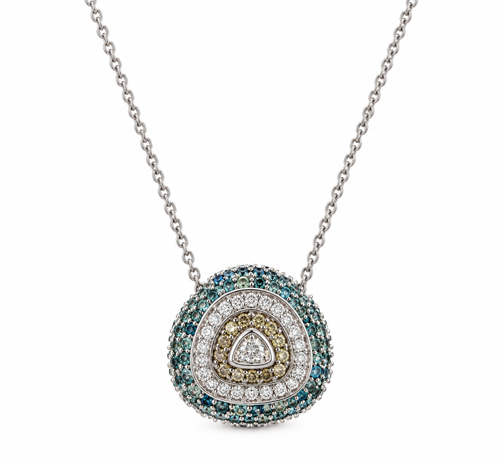 18K White Gold Natural Sapphire & Diamond Pendant Necklace ITJJ