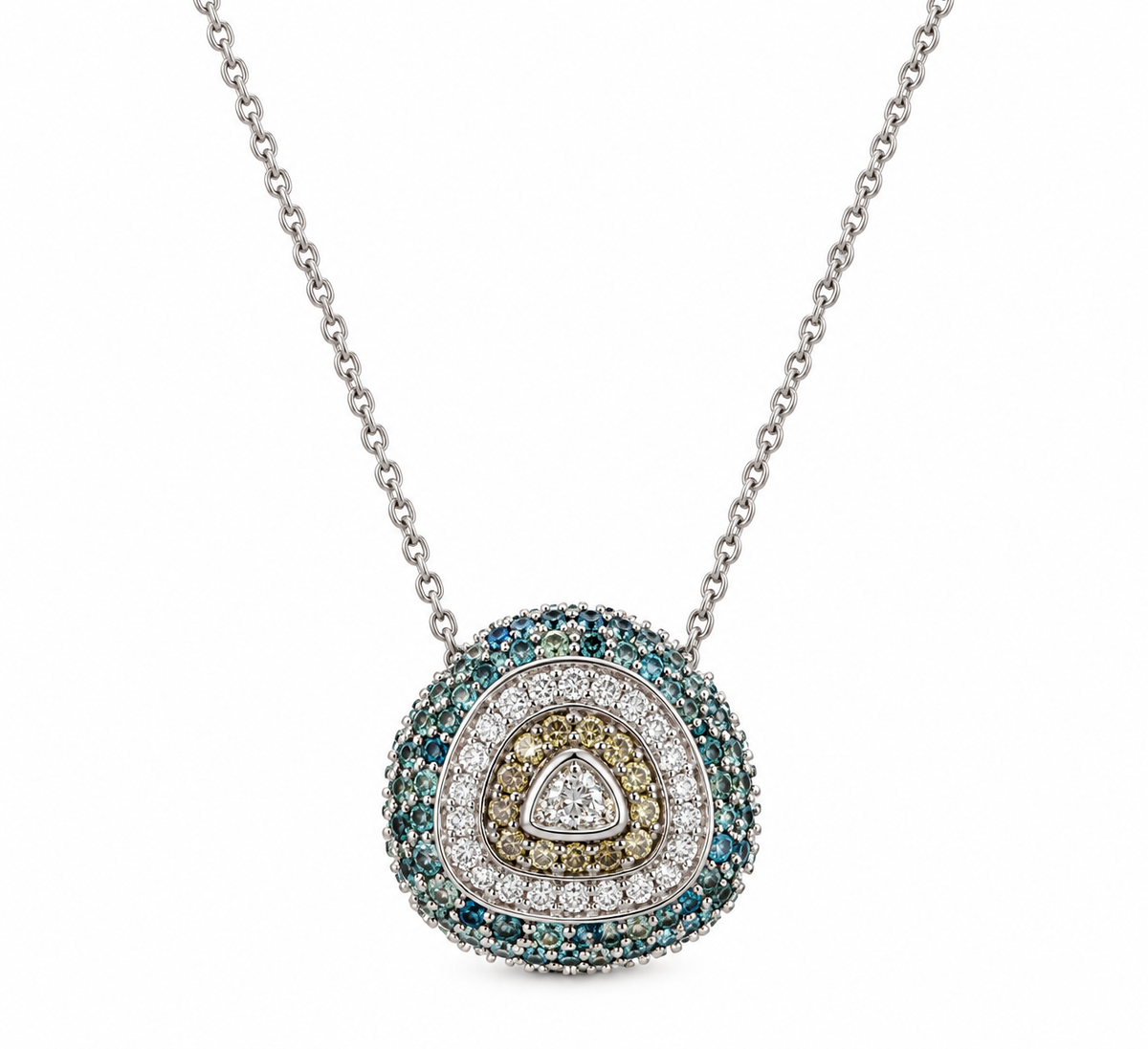 18K White Gold Natural Sapphire & Diamond Pendant Necklace ITJJ
