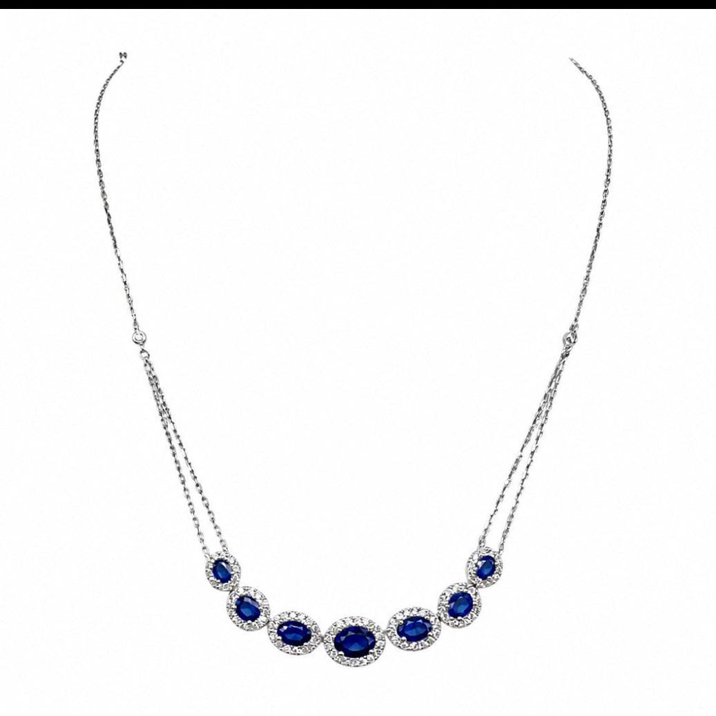 14K White Gold Oval Sapphire & Diamond Station Necklace – 3.45ct Sapphires, 0.87ct Diamonds DC-N14414-4