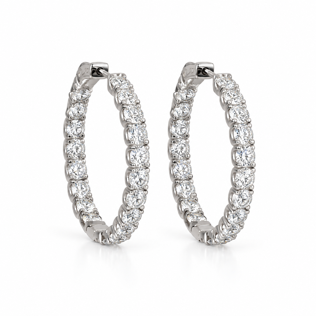 14K White Gold 5.00 CT Inside-Out Diamond Hoop Earrings