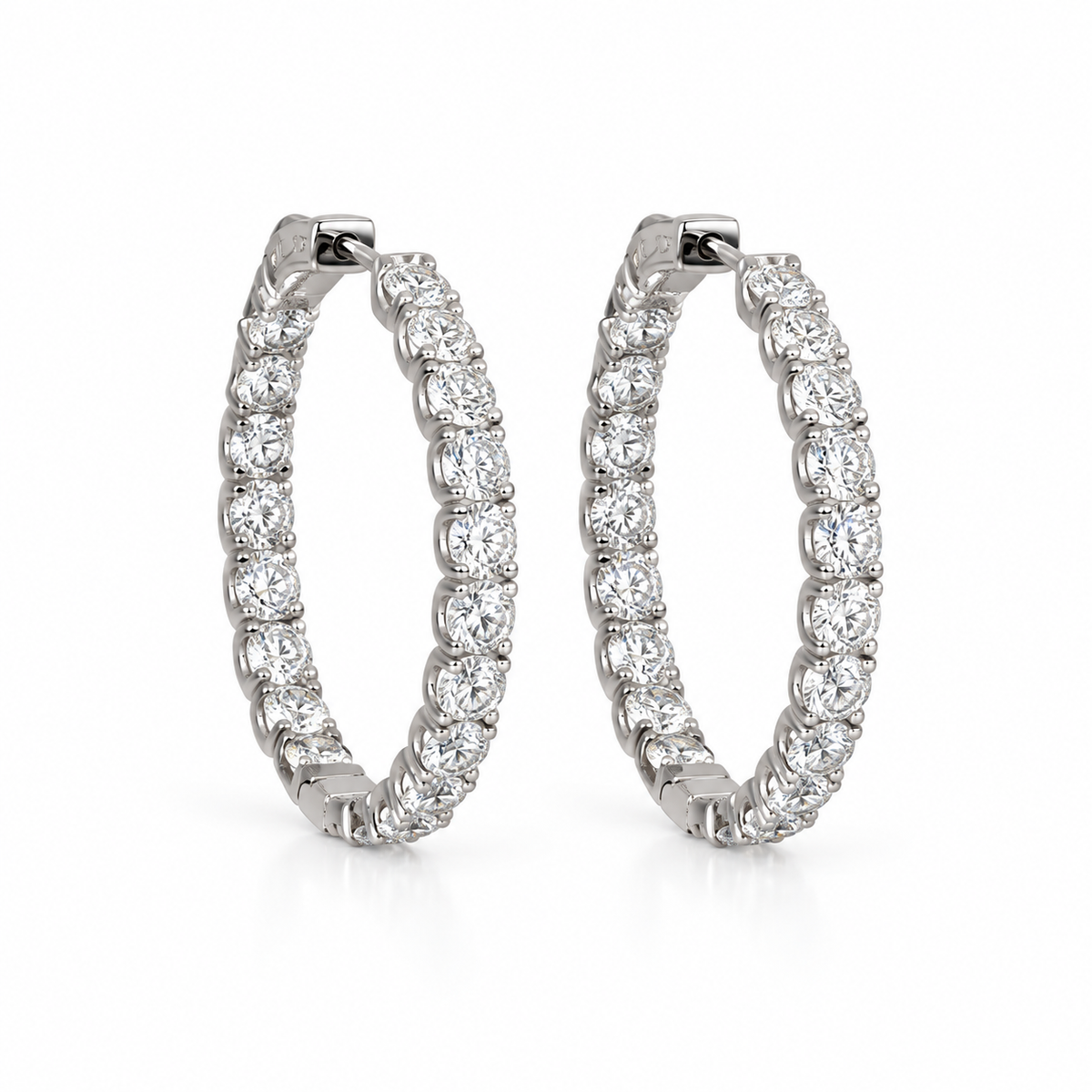 14K White Gold 5.00 CT Inside-Out Diamond Hoop Earrings