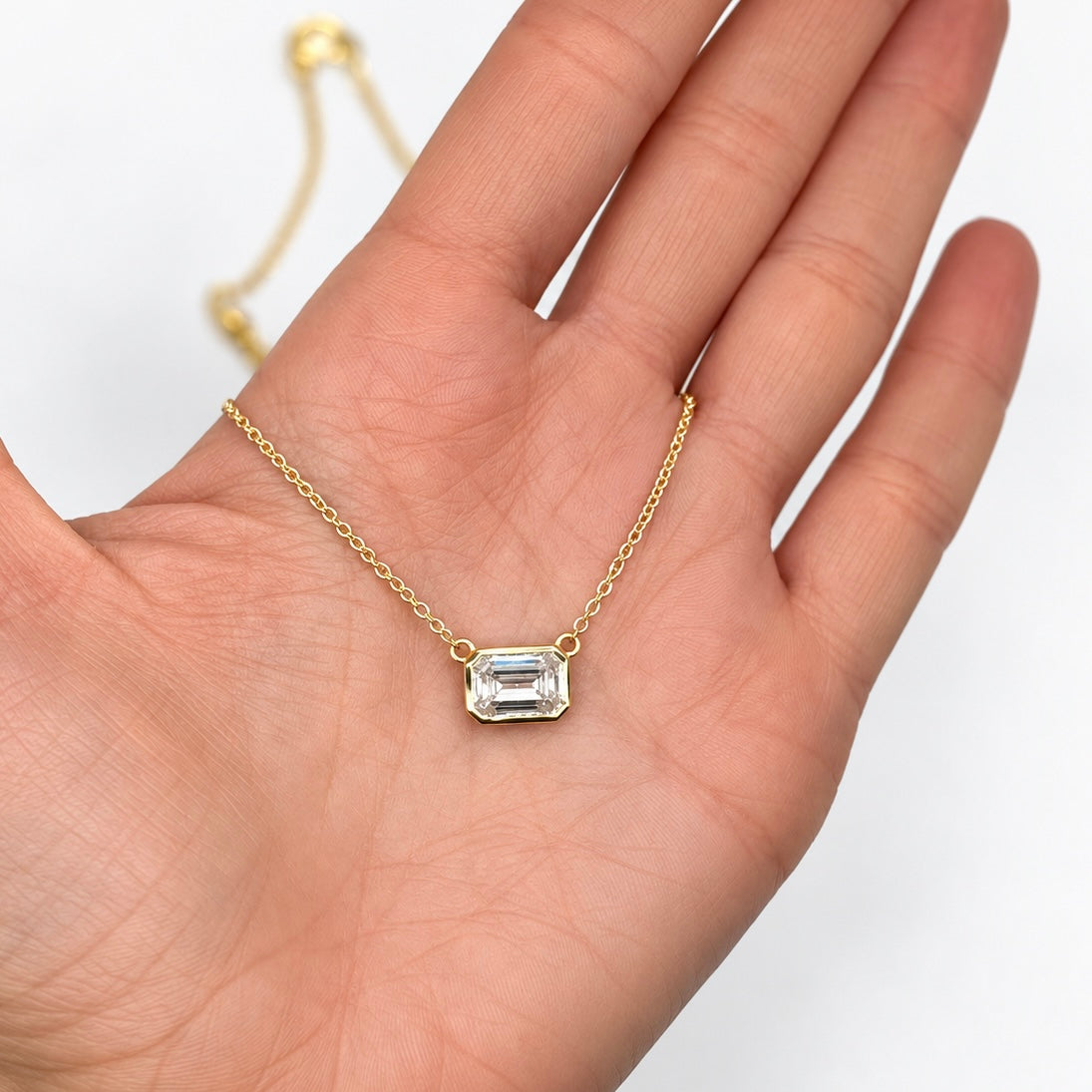 14K Yellow Gold 3.03 CT Emerald-Cut Diamond Bezel-Set Pendant Necklace
