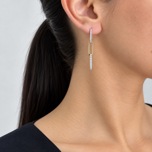 14K Two-Tone Yellow & White Gold Diamond Drop Earrings