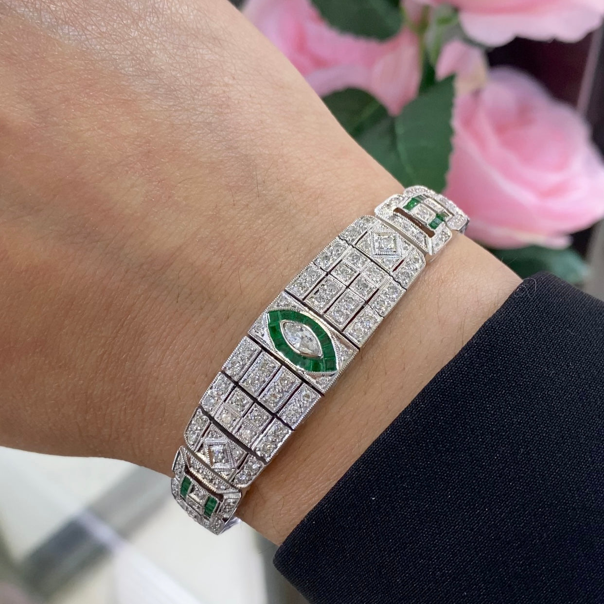 18K White Gold Diamond & Emerald Bracelet – 2.50CT Diamonds / 1.00CT Emeralds | EMDB05