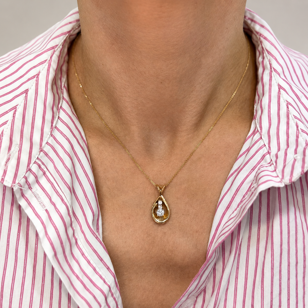 14K Yellow Gold Round Diamond Pendant Necklace – 0.40 CT TJJ