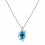 14K White Gold Chain & 18K White Gold Pendant – 0.26CT Diamonds & 7.40CT Blue Topaz TJJ