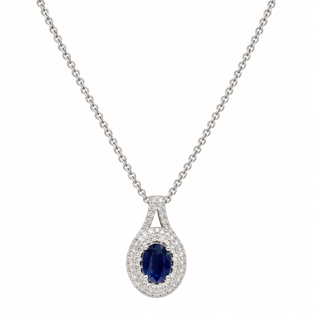14K White Gold Sapphire & Diamond Pendant Necklace – 2.10 CT Sapphires, 1.15 CT Diamonds SDN006 NJJJ