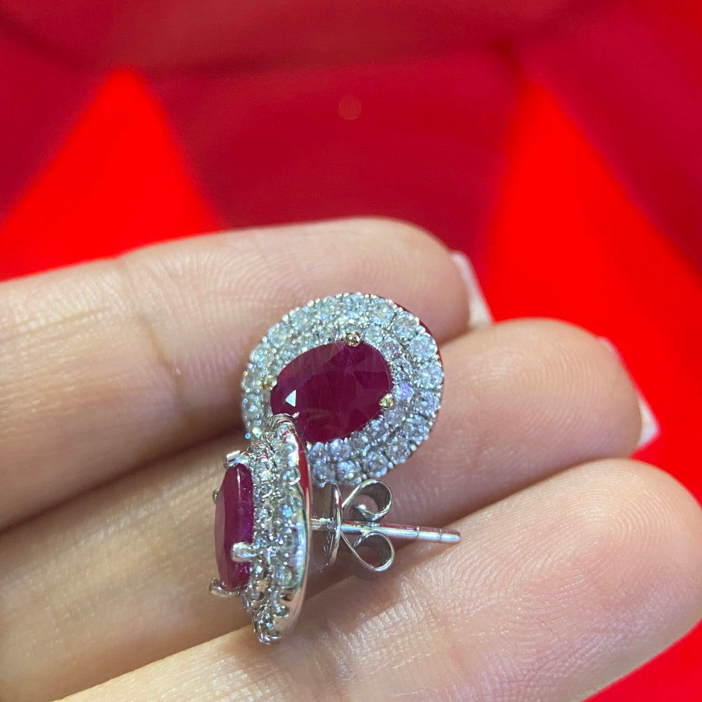 14K White Gold Ruby & Diamond Earrings 2.90CT Rubies & 1.25CT Diamonds ISTJ