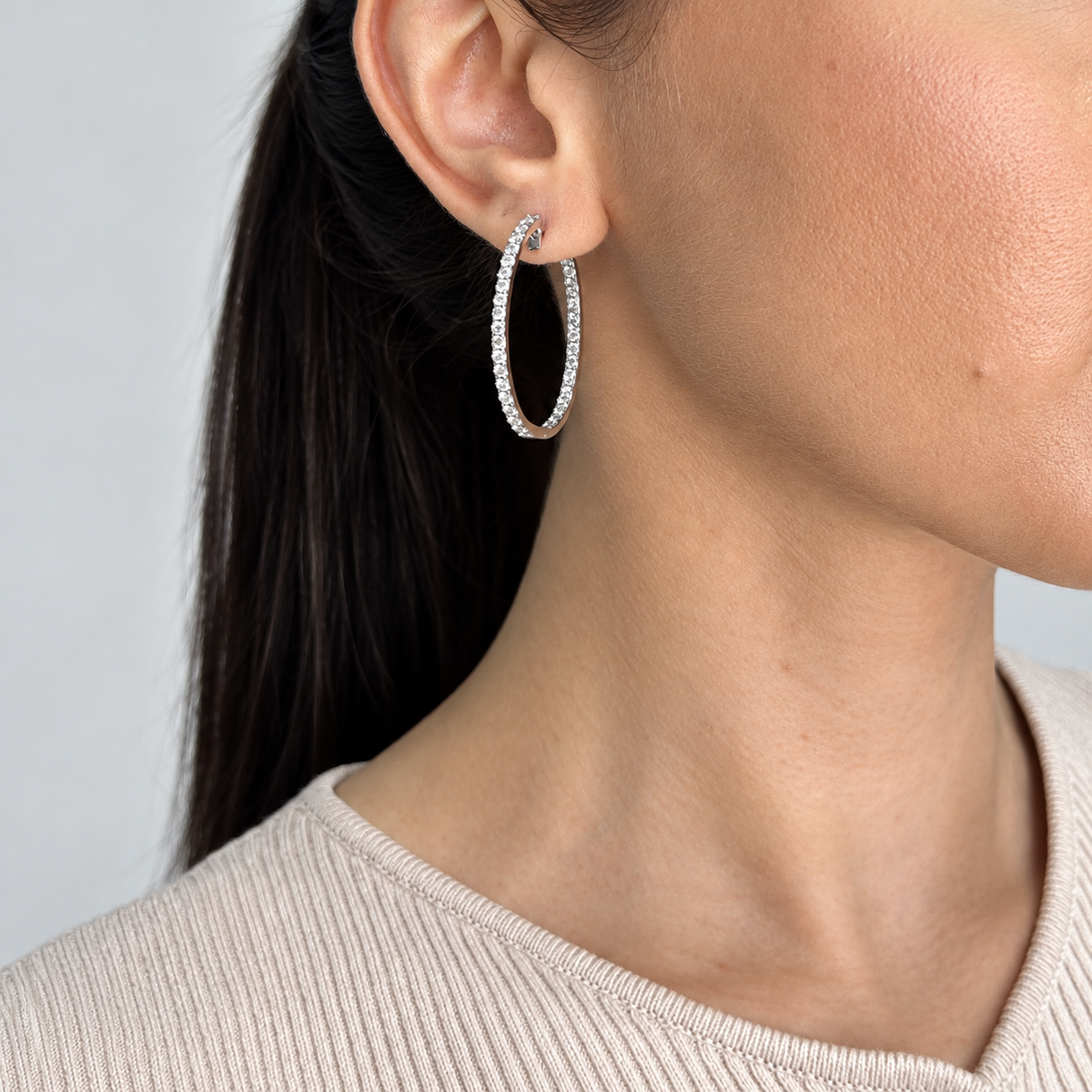 18K White Gold 2.35 Ct Diamond Hoop Earrings