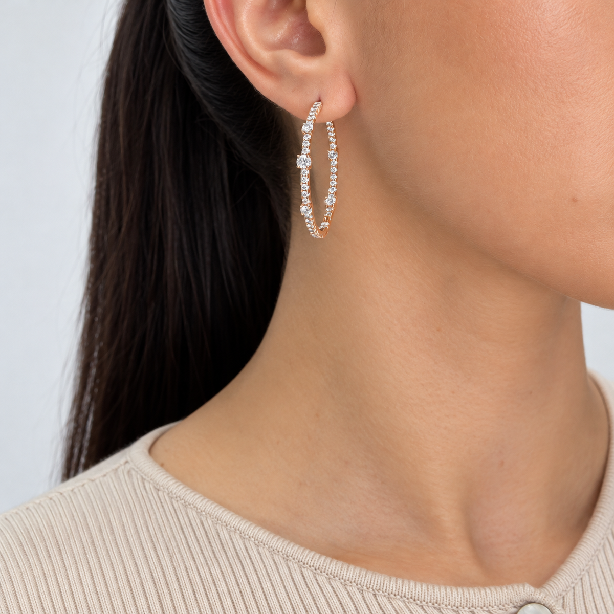 14K Rose Gold 3.00 Ct Diamond Inside-Out Hoop Earrings