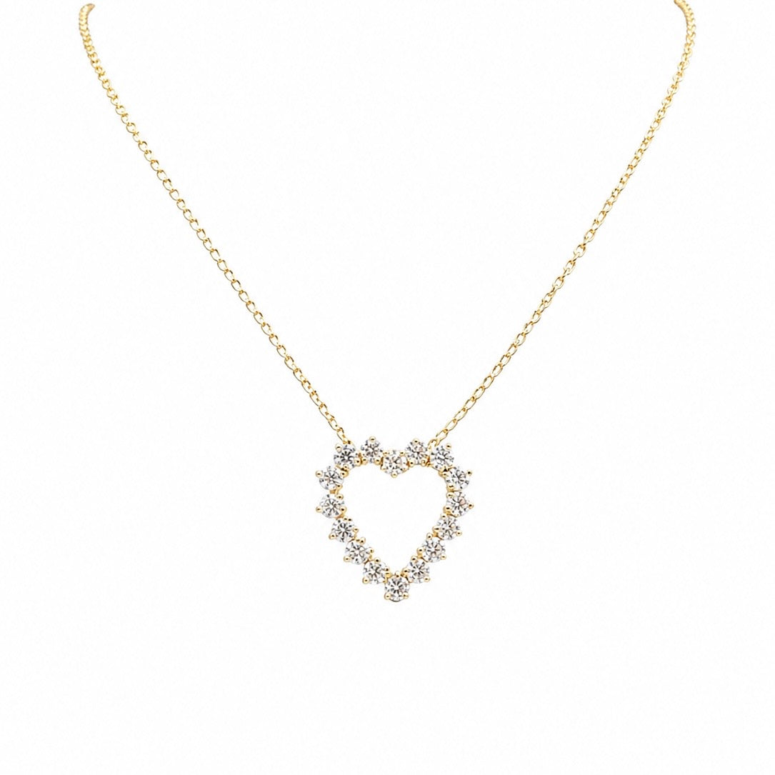 14K Yellow Gold 2.00CT Round Diamond Heart Pendant Necklace IJJJ