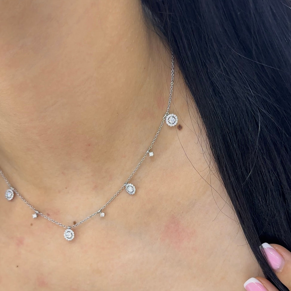 18Kt White Gold Necklace with 1.10ct total in round cut Natural diamonds . WF-138185-1 IJJJ
