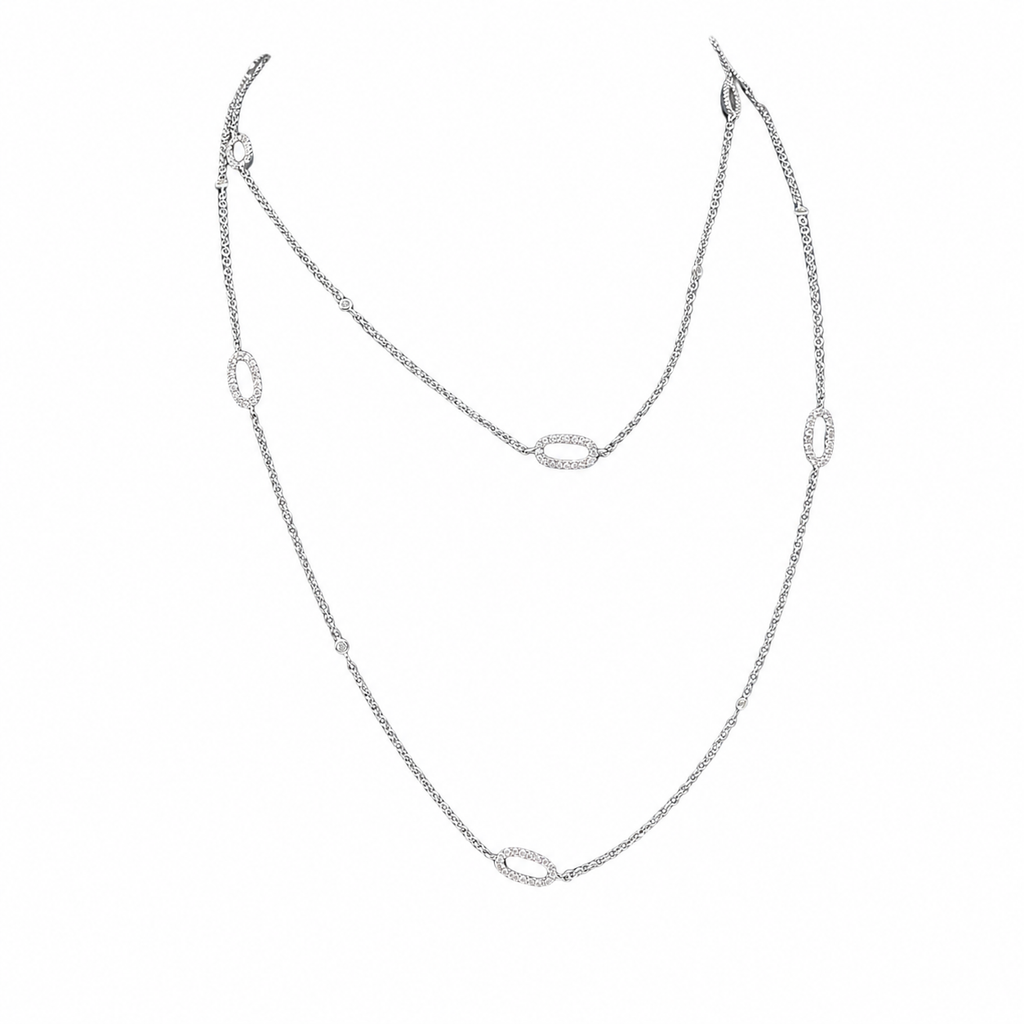 114K White Gold Double-Sided Diamond Station Necklace – 1.90 CT Natural Diamonds | 36 Inch DN0055 GJJJ