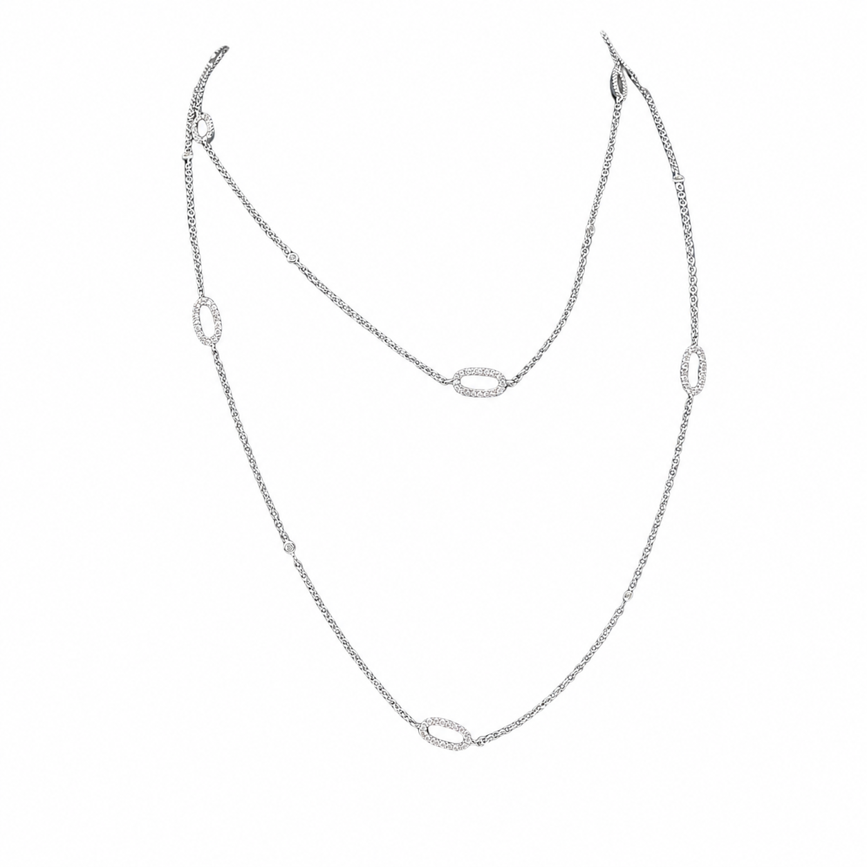 114K White Gold Double-Sided Diamond Station Necklace – 1.90 CT Natural Diamonds | 36 Inch DN0055 GJJJ