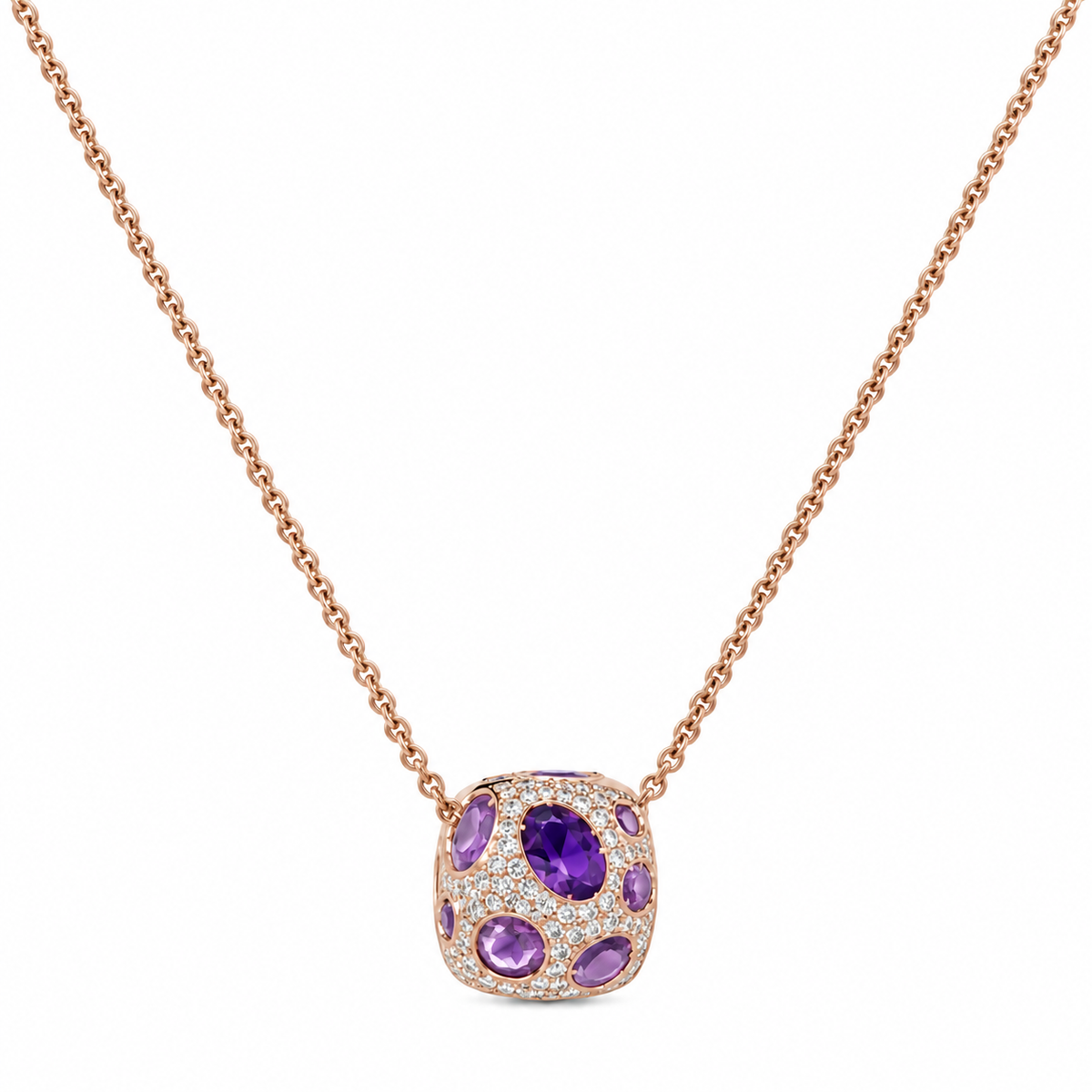 14K Rose Gold 0.28CT Amethyst & 0.26CT Diamond Pendant Necklace – 15.75” W8386