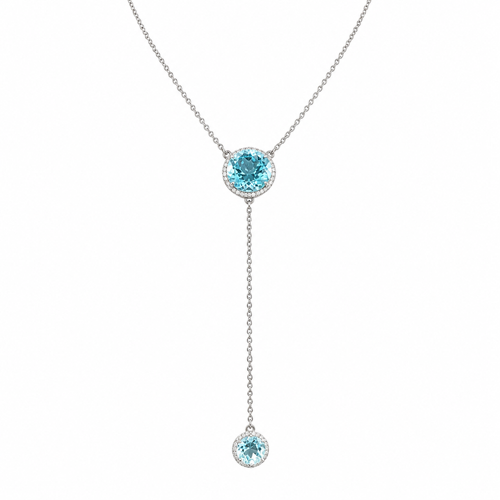 14K White Gold Blue Topaz & Diamond Necklace – 8.28 CT Blue Topaz, 0.13 CT Diamonds AR2950BTWG