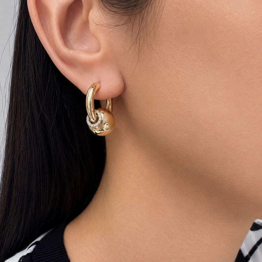 14K Yellow Gold Diamond Charm Hoop Earrings KVE00385-002 INJJ