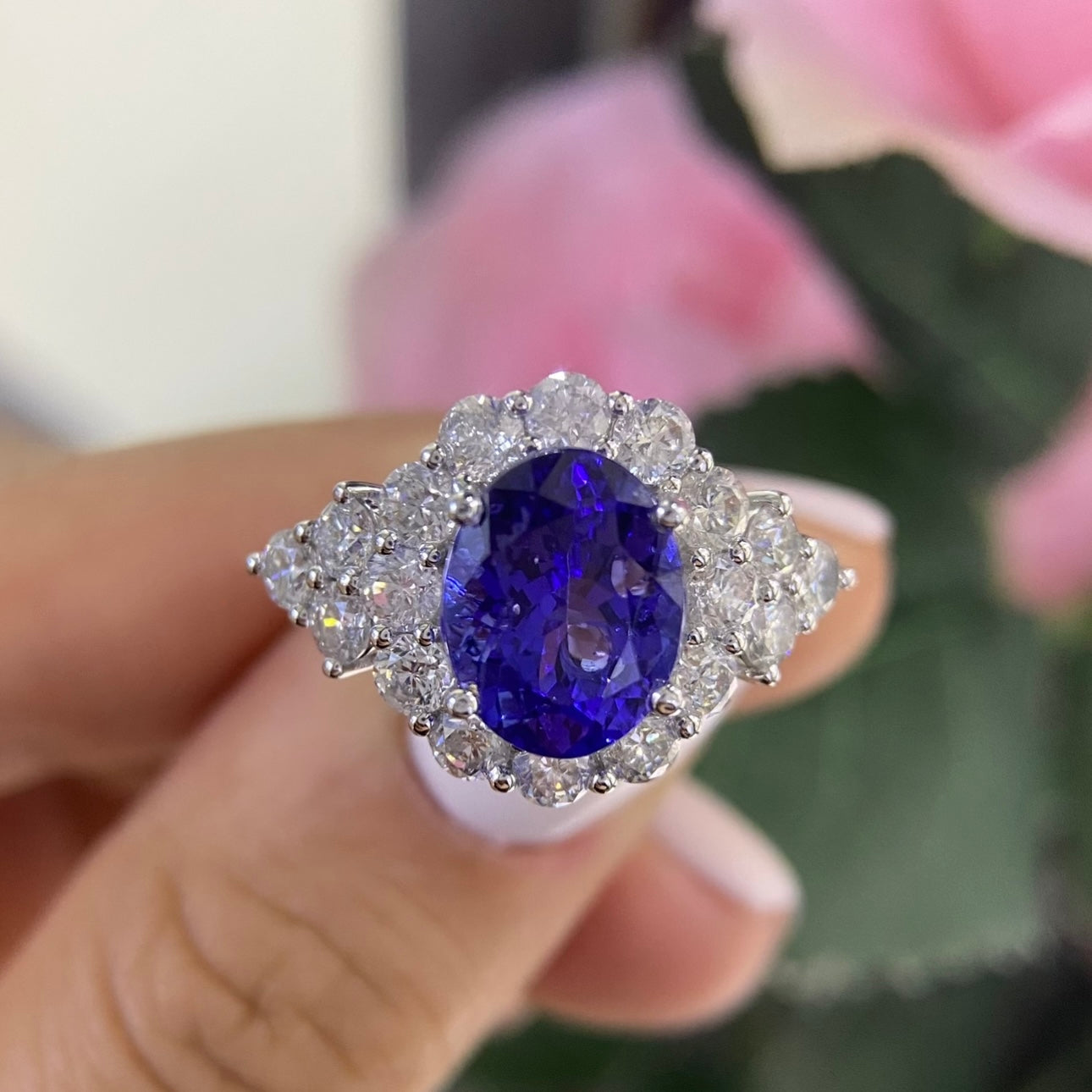 18K White Gold Tanzanite & Diamond Halo Ring – 4.51CT Tanzanite / 2.21CT Diamonds | TANR008