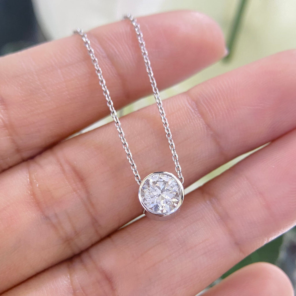 14K White Gold Bezel-Set CE Diamond Pendant – 1.06CT G/SI1 | DP025