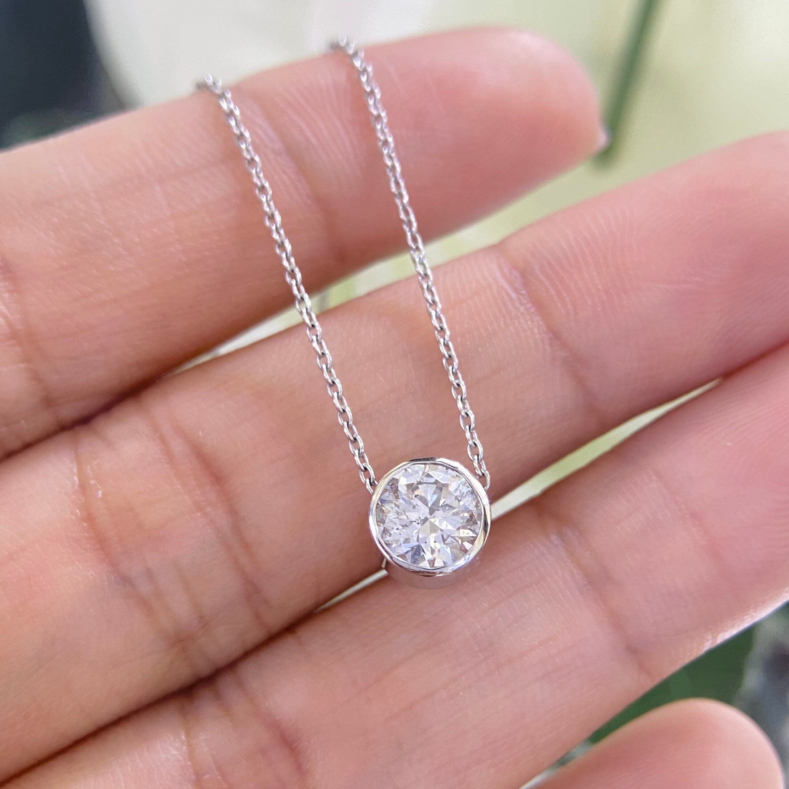 14K White Gold Bezel-Set CE Diamond Pendant – 1.06CT G/SI1 | DP025