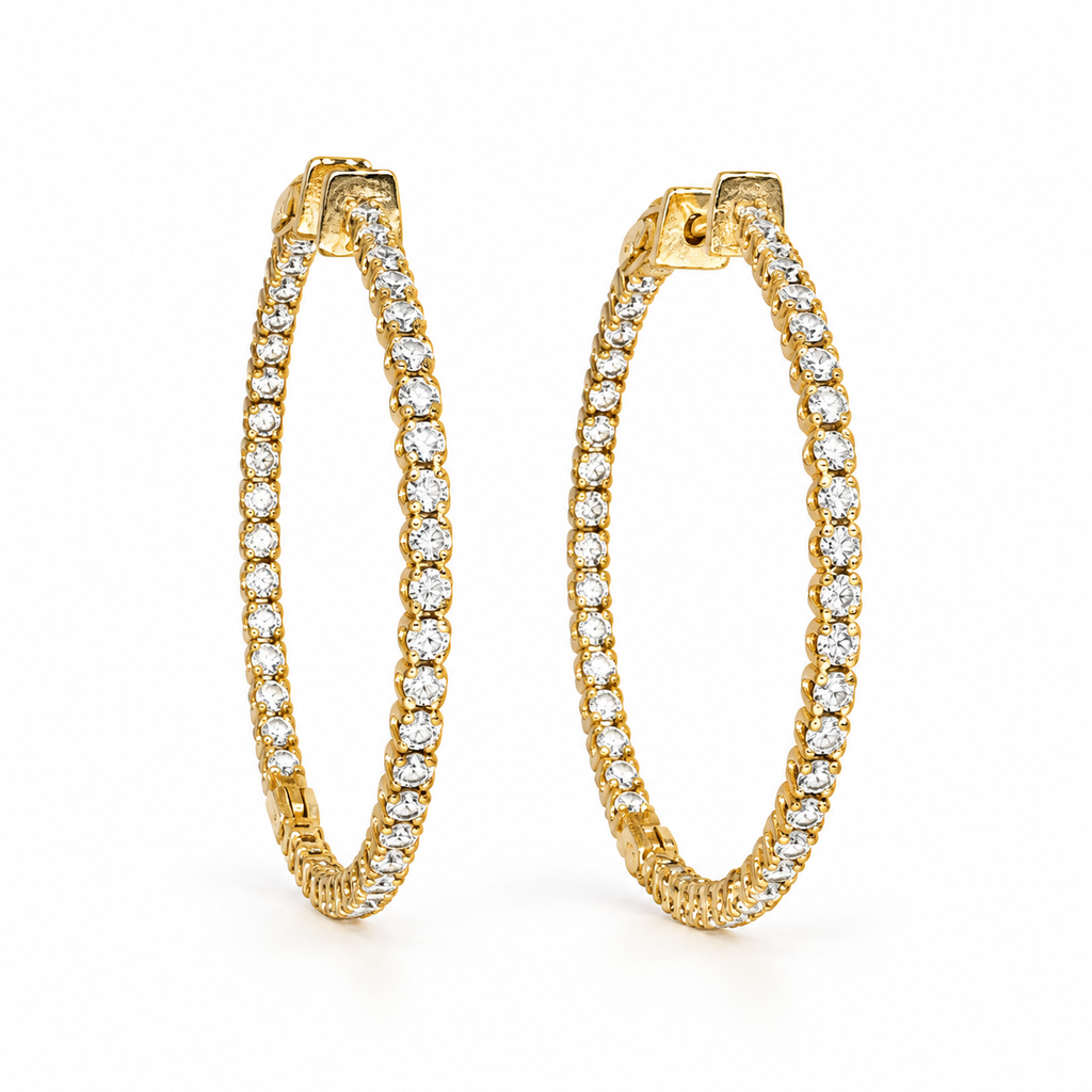 14K Yellow Gold 2.40 CT Inside-Out Diamond Hoop Earrings