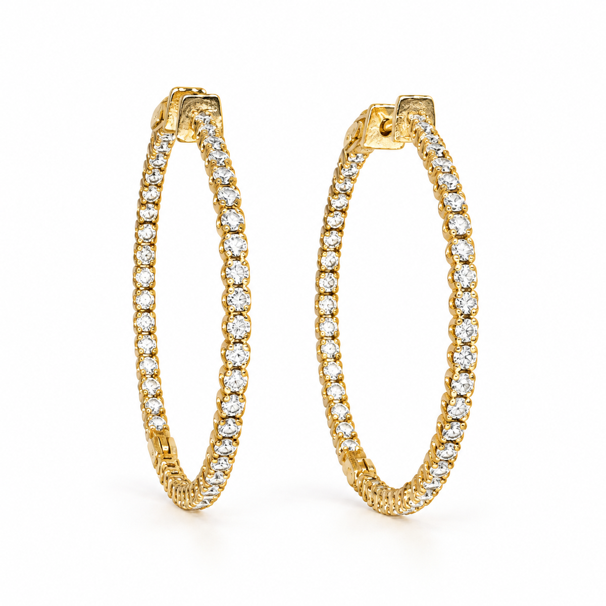 14K Yellow Gold 2.40 CT Inside-Out Diamond Hoop Earrings