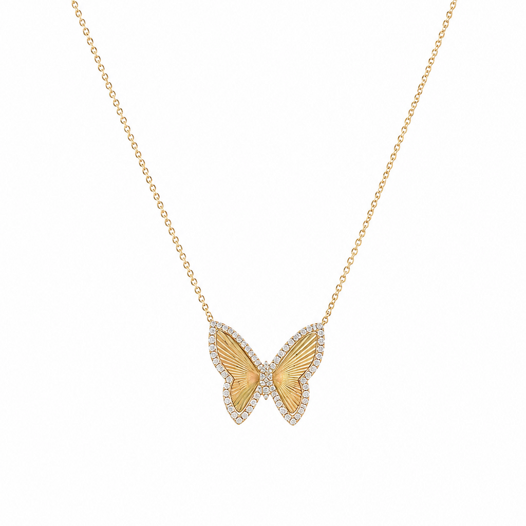 0.56CT Diamond Butterfly Pendant Necklace KVN00302