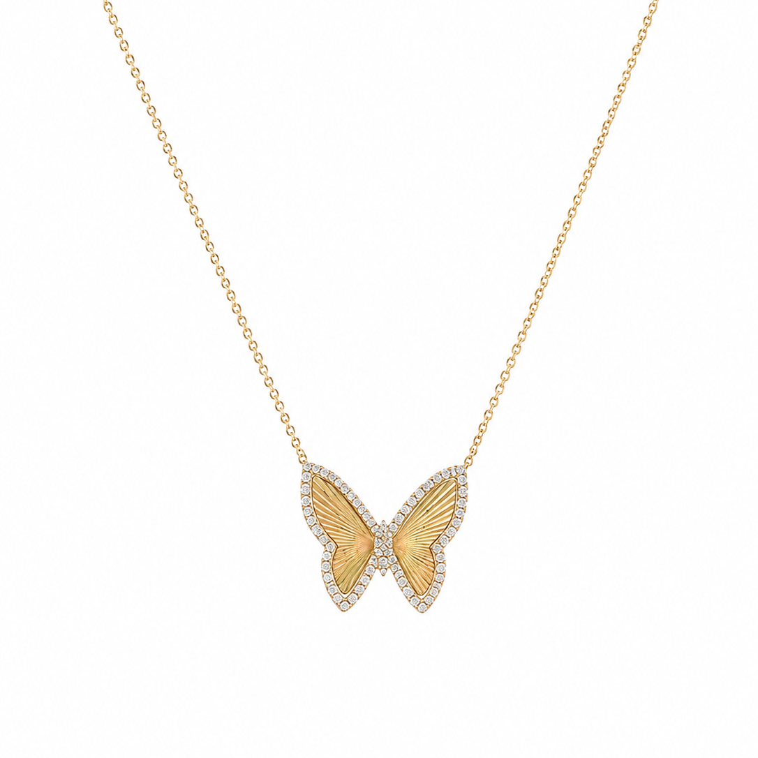 0.56CT Diamond Butterfly Pendant Necklace KVN00302