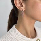 14K White Gold 0.95 Ct Ruby & 0.86 Ct Diamond Hoop Earrings