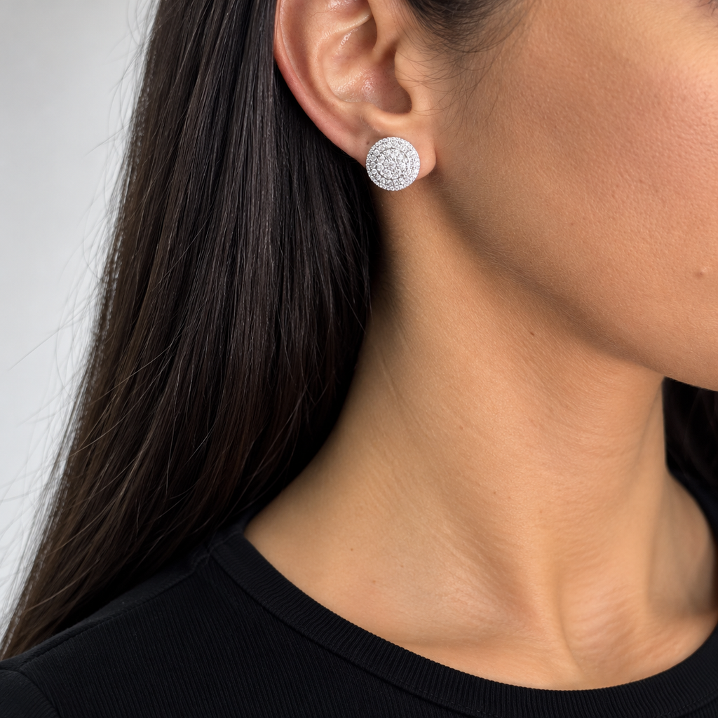 18K White Gold 3.15 Ct Round Diamond Earrings