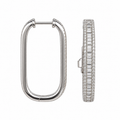 14K White Gold 1.00 Ct Diamond Baguette & Round Hoop Earrings