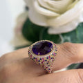 14K Yellow Gold Ring with 8.12CT Oval Amethyst, 2.65CT Multi-Color Sapphires & 0.71CT Diamonds