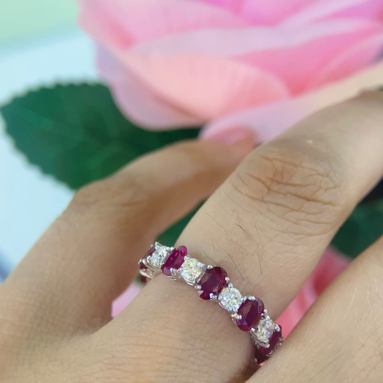 18K White Gold Ruby & Diamond Eternity Ring – 2.96CT Rubies / 1.07CT Diamonds | BA36WBR