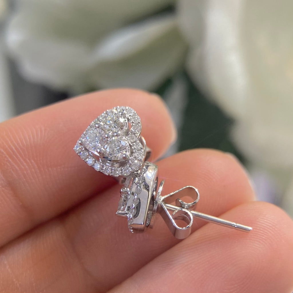 14K White Gold Heart Style Diamond Stud Earrings 0.85CT – PJE5684A-003 LET