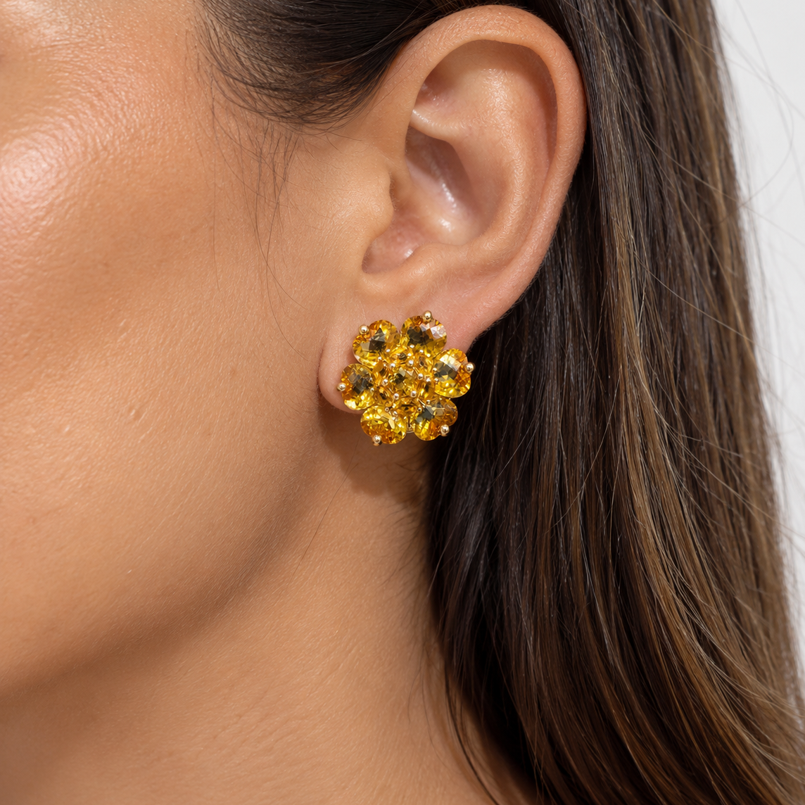 14K Yellow Gold Floral Earrings – 16.00 CT Yellow Citrine ATJ