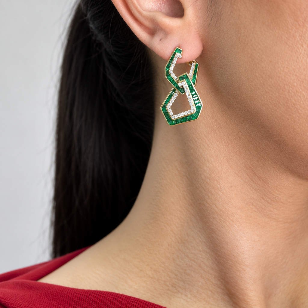 14K Yellow Gold Emerald & Diamond Earrings | 4.78ct Emeralds & 1.23ct Diamonds  PJE5871-EA-002