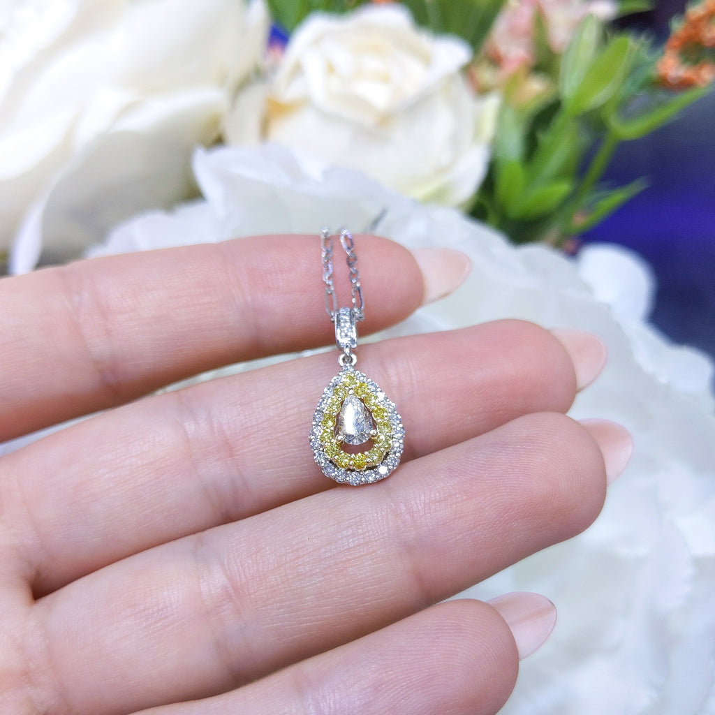 Certified 0.31ct Pear Shaped Diamond Double Halo Pendant in 14K White & Yellow Gold DP015