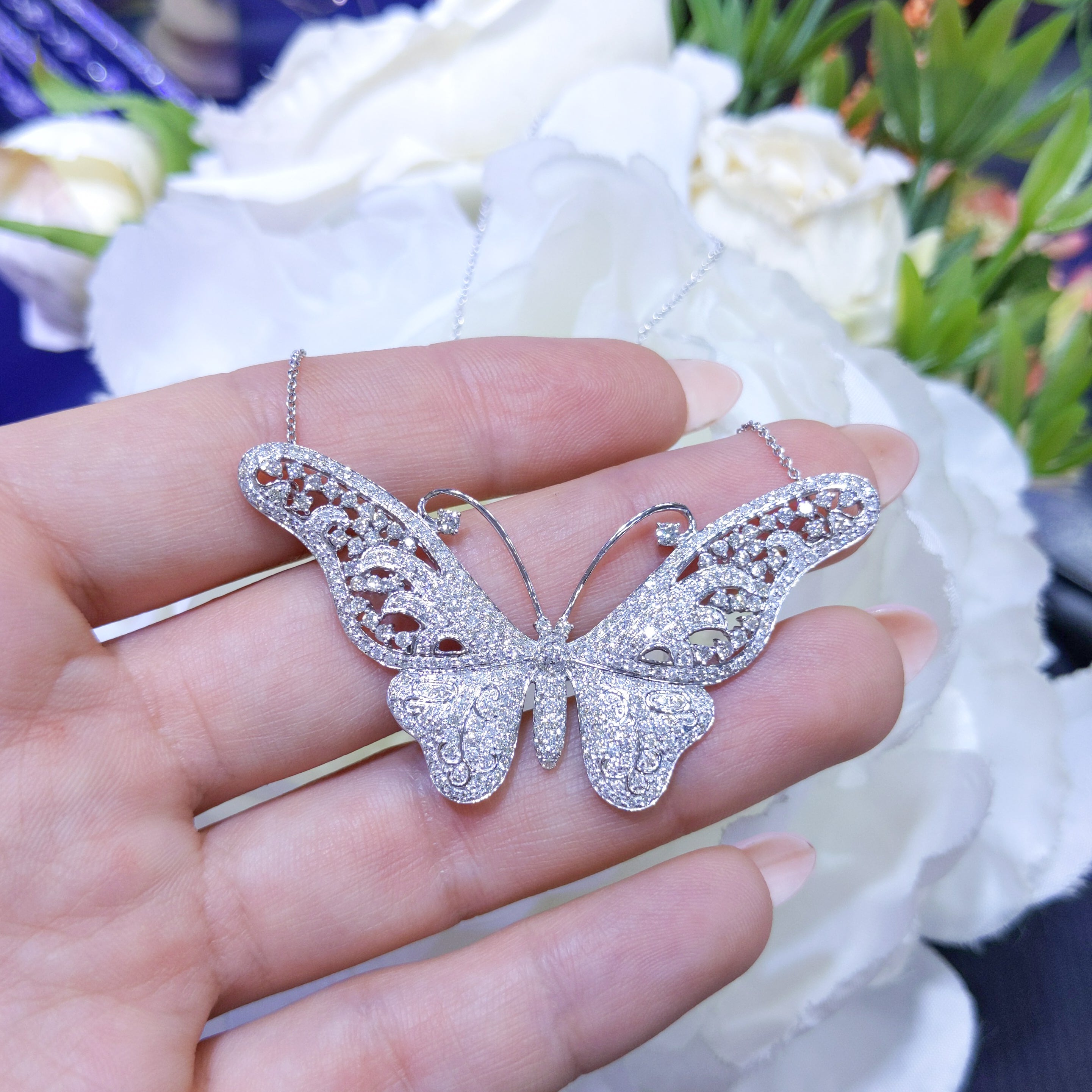 Diamond Encrusted Micro-Pave and Prong Set 18K Gold Butterfly Pendant DP0022