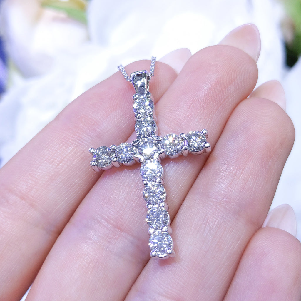 2.70ct Diamond Cross Pendant Necklace in 14K White Gold DP026