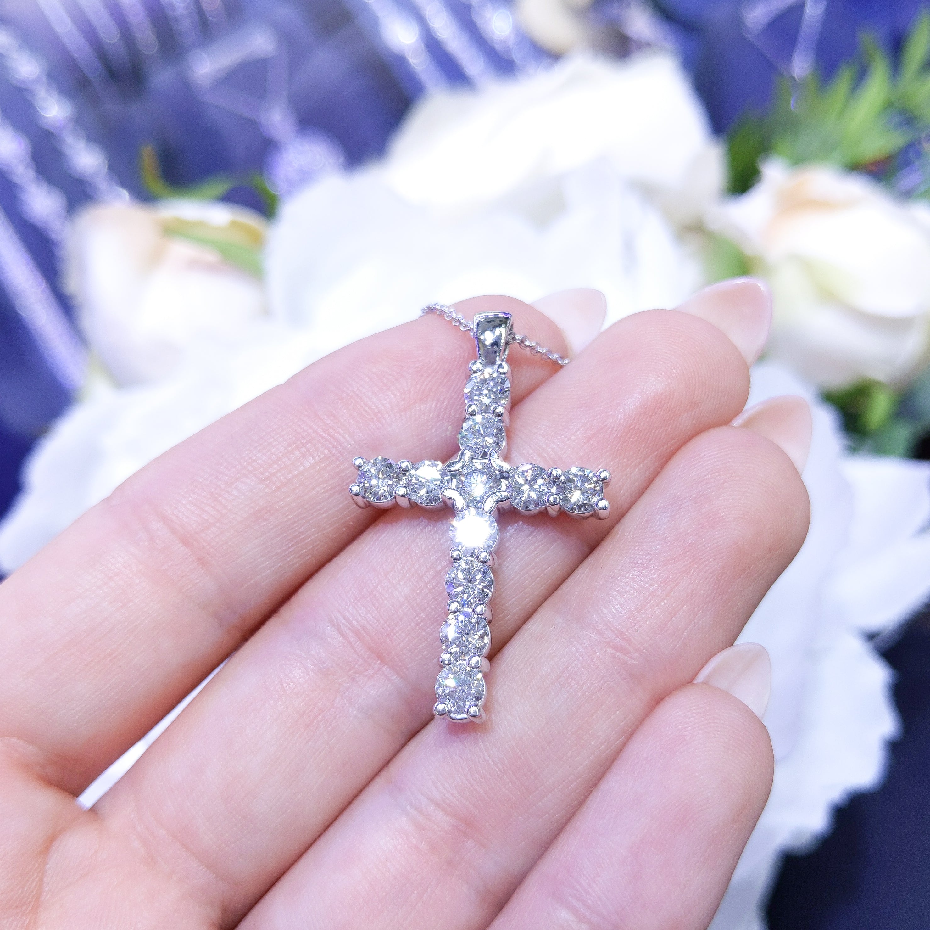 2.70ct Diamond Cross Pendant Necklace in 14K White Gold DP026