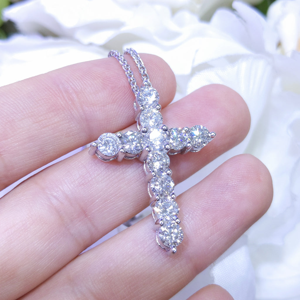 3.50ct Eleven Round Diamond Cross Pendant Necklace DP027