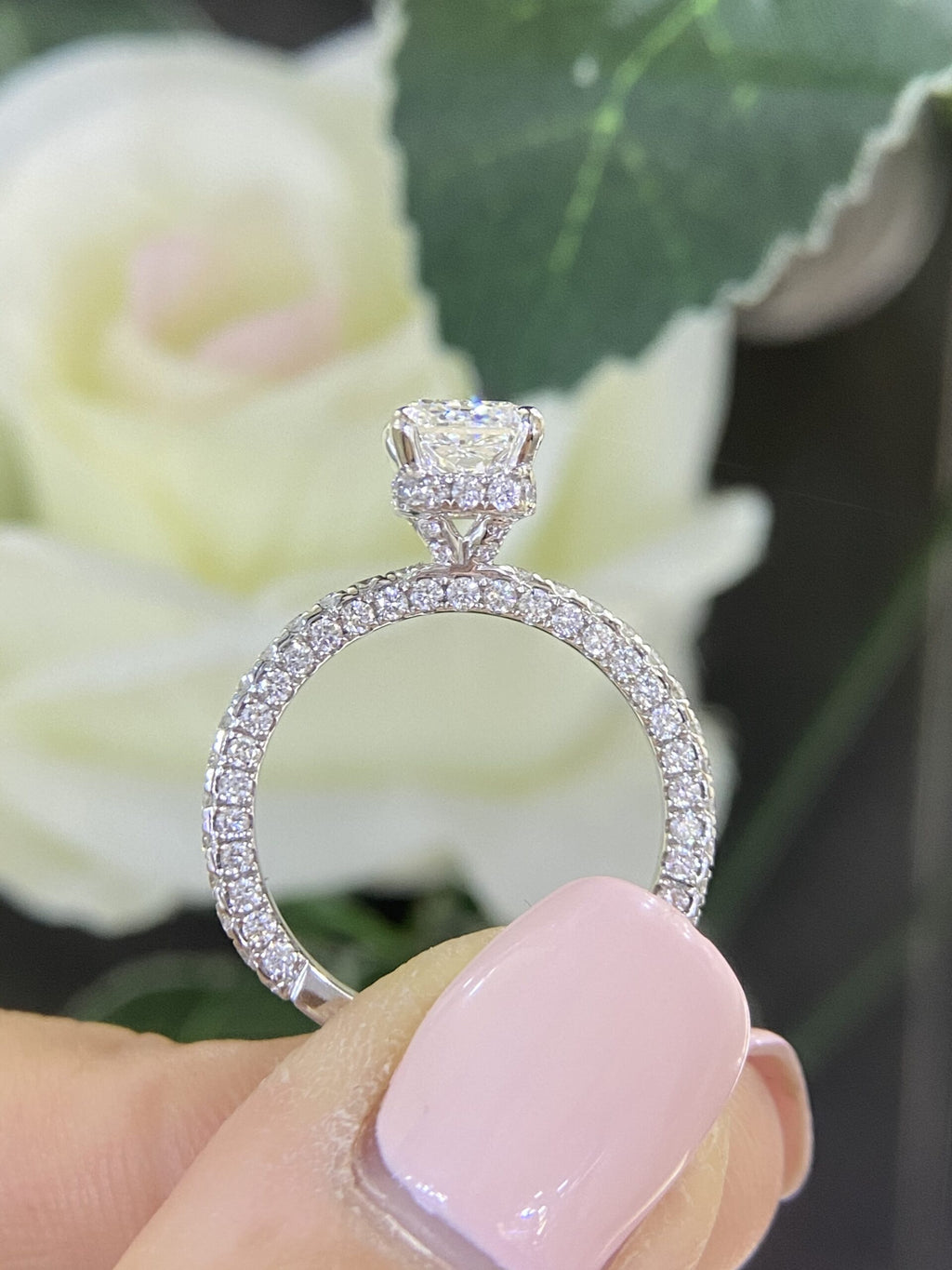 18K White Gold GIA Certified Radiant Cut Diamond Ring – 1.51CT Center / 1.10CT Side Diamonds E/VS2 | RADER008