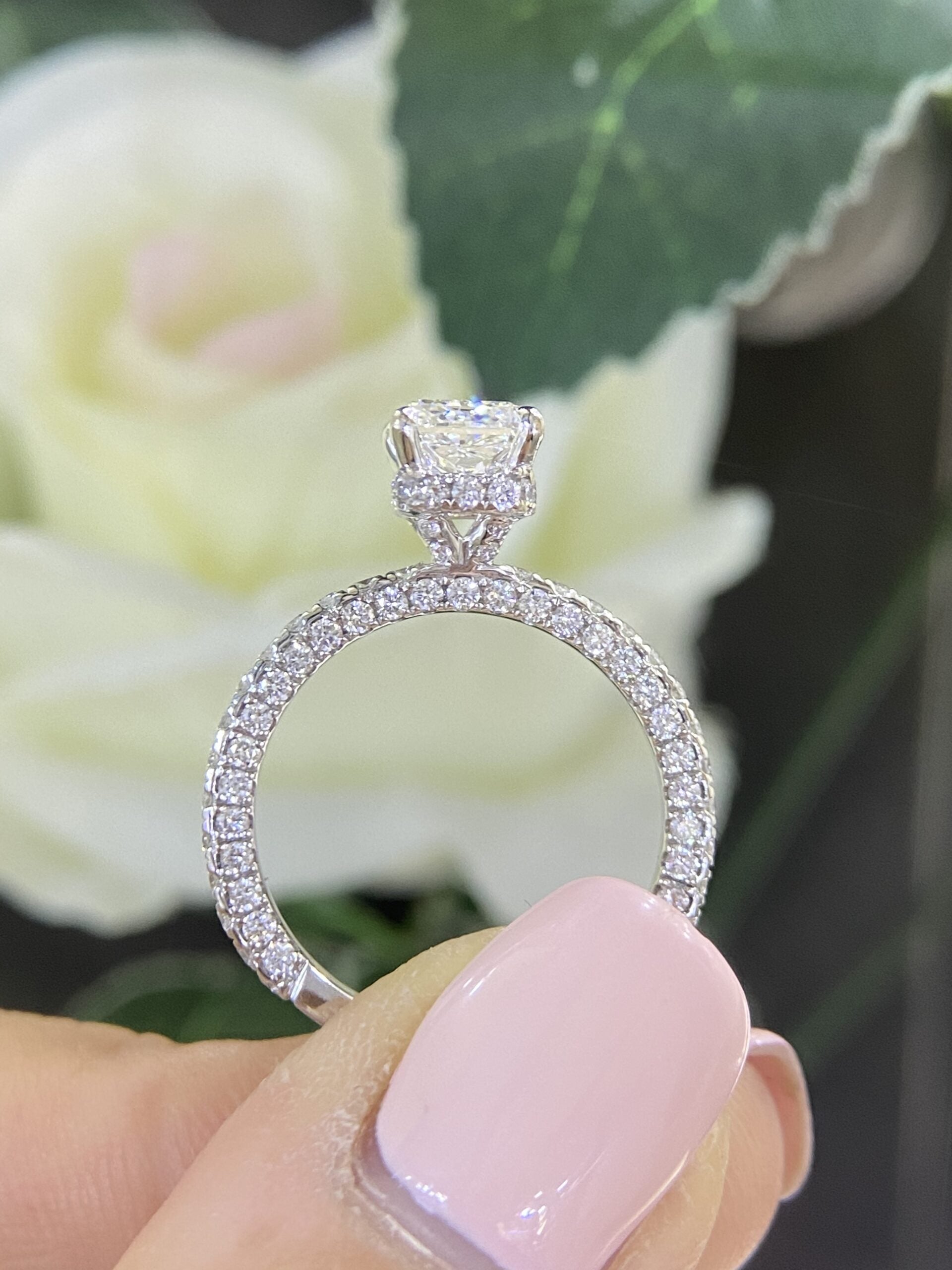 18K White Gold GIA Certified Radiant Cut Diamond Ring – 1.51CT Center / 1.10CT Side Diamonds E/VS2 | RADER008