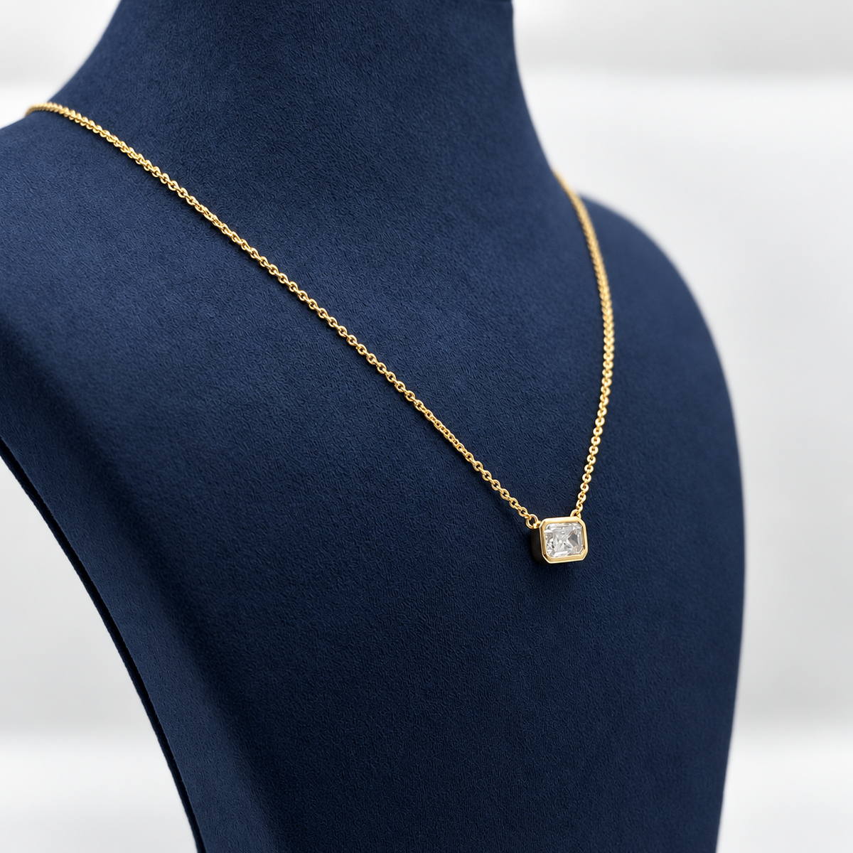 14K Yellow Gold 3.03 CT Emerald-Cut Diamond Bezel-Set Pendant Necklace