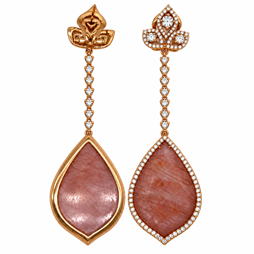 18K Rose Gold Rose Quartz & Diamond Drop Earrings 2.30CT Diamonds – 2.30 CT COLER01 ITTJ