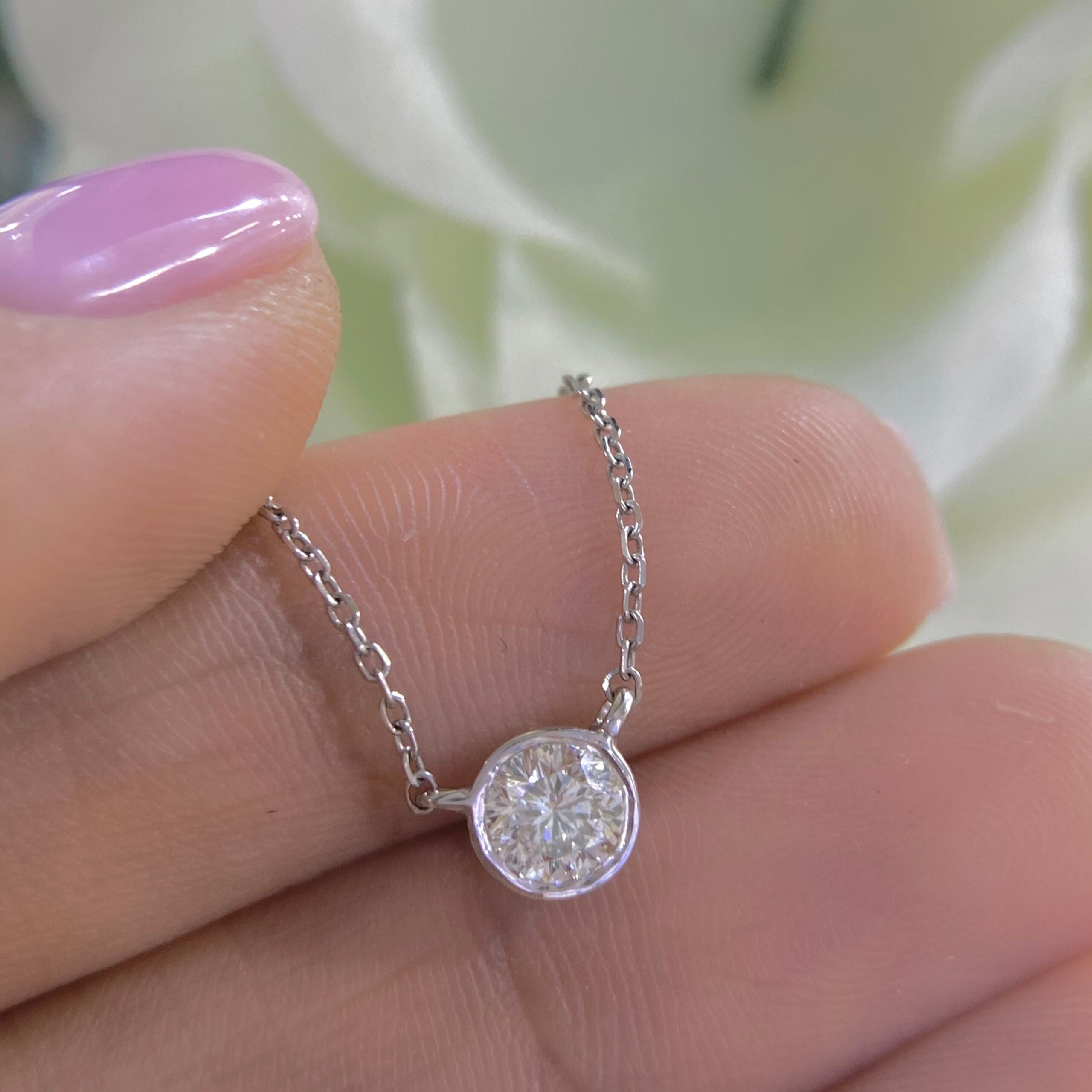 14K White Gold Bezel-Set Natural Diamond Pendant – 0.50CT I/SI1 | STJ